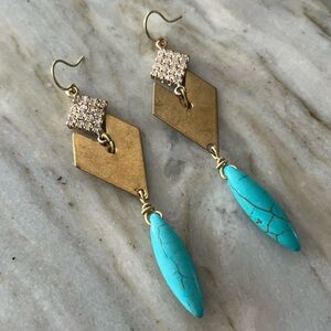 Rustic Brass and Turquoise Dangle Earrings